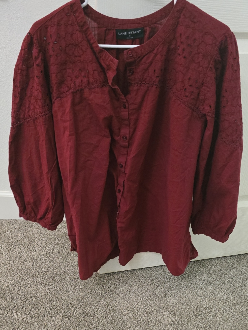 Lane Bryant Ruby Red Button-Front Eyelet Top